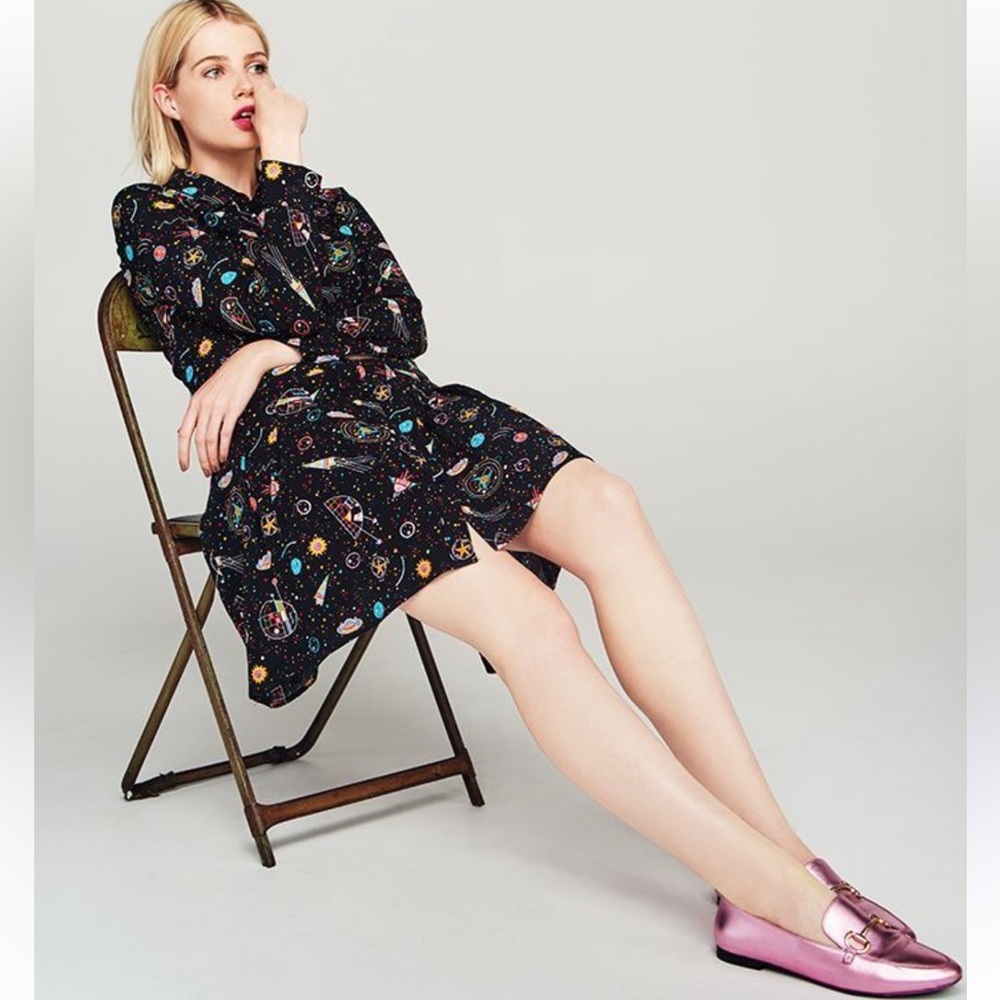 & Other Stories Black Midi Dress with Colorful Space Print